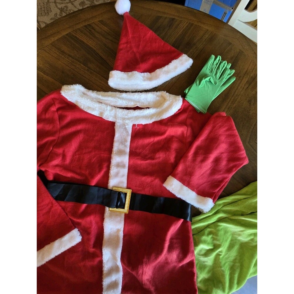 The Grinch Santa Costume Adult Small Medium Gloves Pants Halloween